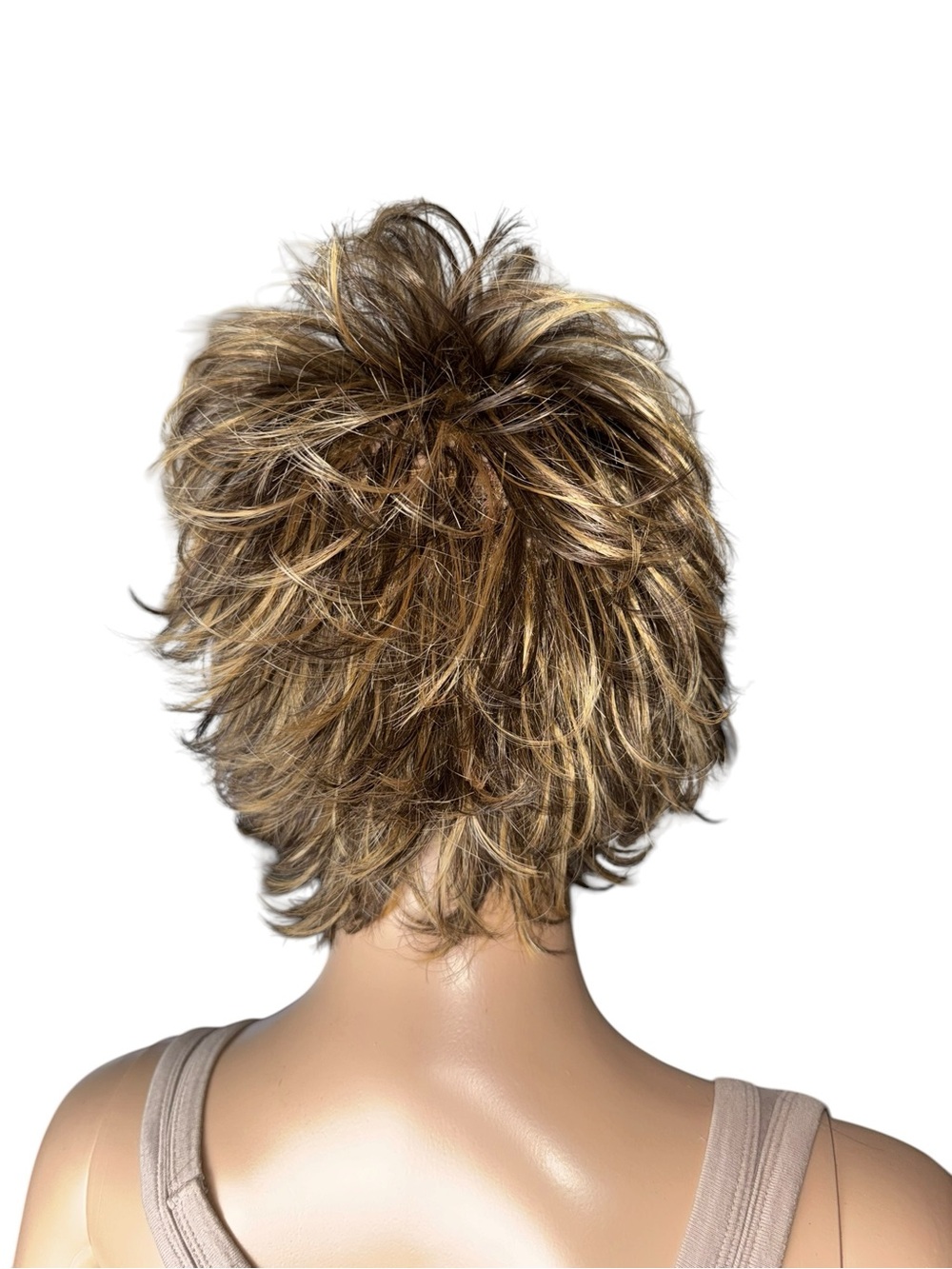 Brown With Blonde Highlights Medium Length Shag Layered Wig - Picture 3 of 8